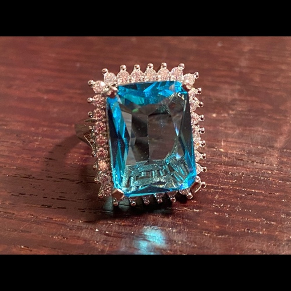 Huge Aquamarine Diamond CZ Costume Ring